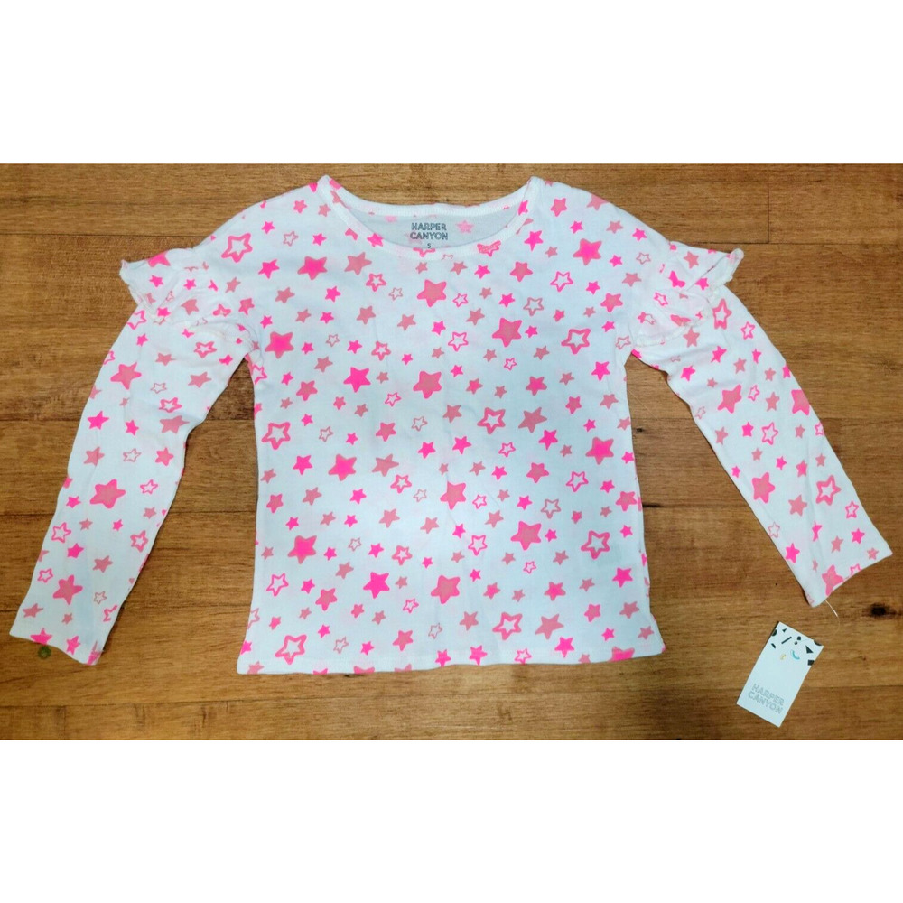 Harper Canyon Kids' Girl's Size 5 Printed Ruffle Top In Ivory Egret Bright Stars